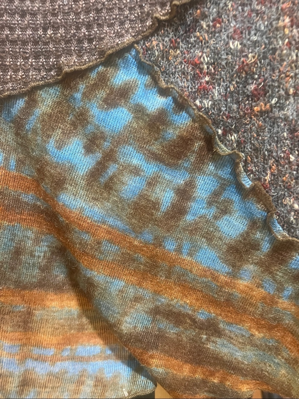 Feratelli brand Boho Patchwork Cowl Neck topBrown & Teal size large - Picture 4 of 8